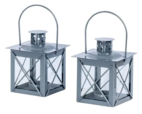 levandeo 2er Set Windlicht H10cm Laterne Grau Metall Tischdeko Kerze Teelichthalter Wohndeko Kerzenhalter