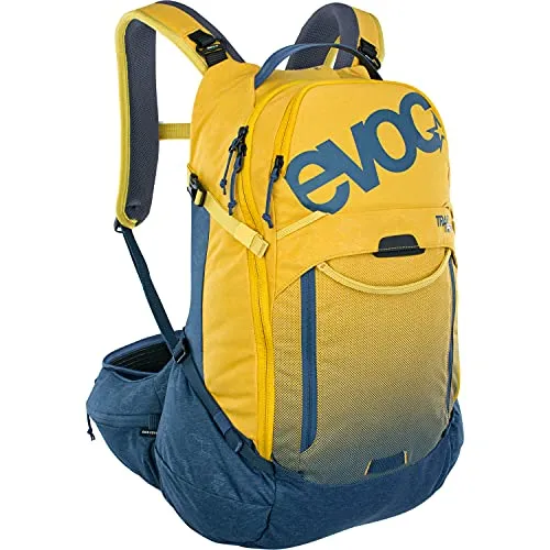 Evoc Trail Pro 26 Rucksack S/M - Curry/Denim - Leichter Protektor-Rucksack mit Next-Level-Schutz (Level 2) für höchsten Tragekomfort und Performance bei Tagestouren. Ideal für Trailriding, mit Liteshield Plus Rückenprotektor und praktischem Trinkblasenfach.