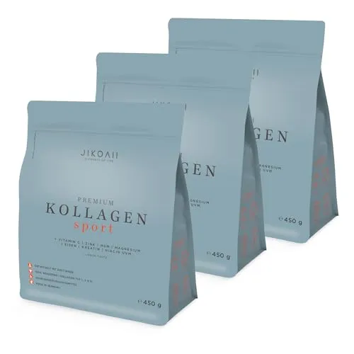 Kollagen Pulver Typ 1 2 3 - Premium Hydrolysat mit Vitamin C, Magnesium, Kreatin - 1350g - 100% Weiderind - Made in Germany - Markenrohstoff SOLUGEL® Ultra BD - Gute Löslichkeit - JIKOAII® SPORT