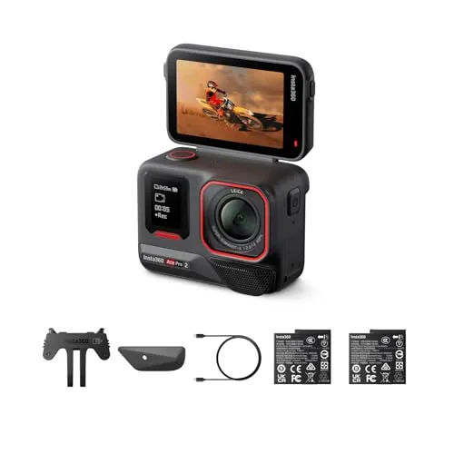 Insta360 Ace Pro 2 - Dual-Akku 8K Action-Cam mit Leica Objektiv, Videokamera für Sport, 1/1,3" Sensor, Dual-KI-Chip, führende Schwachlichtleistung & Audio, Flipscreen & KI-Editing für Vlogging