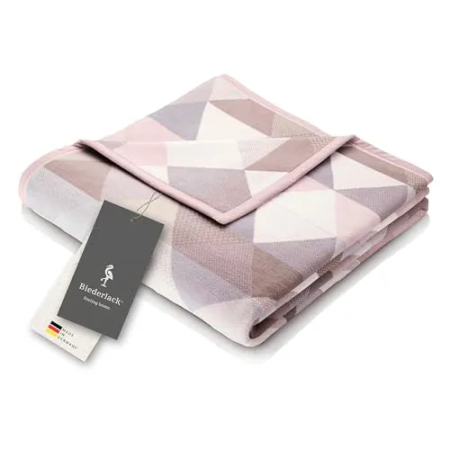 Biederlack Wohndecke Rauten Pastell, rosa - Wohndecke aus hochwertigem Baumwollmischgewebe in 150x200 cm, mit Veloursband-Einfassung und OEKO-TEX® zertifiziert – für ein gemütliches Zuhause, Made in Germany.