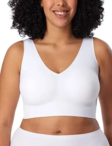 Schiesser Damen nahtloses Bustier - Invisible Soft, weiss - Funktionsunterwäsche mit herausnehmbaren Pads für perfekten Halt und V-Ausschnitt, unsichtbar unter enger Kleidung, aus extra-softer Micro-Qualität mit Peach-Finish.