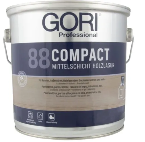 Gori 88 Compact-Lasur 7809 Mahagoni, 2,5L - Lacke: Lösemittelhaltige Mittelschichtlasur auf Alkydharzbasis, bietet optimalen Schutz ohne Abblättern oder Abplatzen.