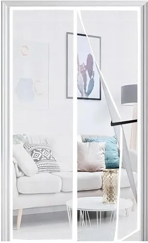 Panngu Fliegengitter Balkontür Magnet 100x240cm, Fliegenvorhang Terrassentür Magnete Türe Ohne Bohren, Fliegennetz Balkon Insektenschutz Tür, Magnetische Moskitonetz Vorhang Weiß
