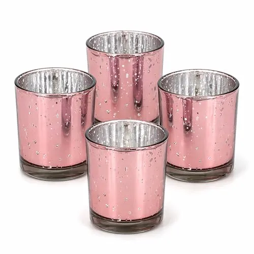 Teelichtgläser 6 x 7,2 cm in Zylinderform 4er Set - runde Windlichtglas - Teelichthalter für Teelichter bis 38 mm - Kerzengläser für kleine Kerzen bis Ø 4 cm - Windlichter Rosegold metallic