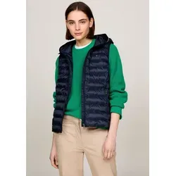 Tommy Hilfiger Damen Padded Global Stripe Vest mit Kapuze, Blau (Desert Sky) - XXS - Funktionsjacke mit Reißverschluss und Markenlogo, ideal für sportliche Aktivitäten und lässige Outfits.