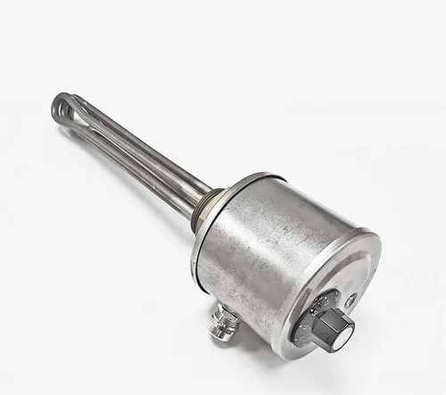 Einschraubheizkörper G1 1/2, V2A/V4A, 6.0kW ET - Einschraubheizkörper für industrielle Anwendungen, ideal zur Erwärmung aggressiver Flüssigkeiten mit Regler 30-80°C und Schutz-Temperatur-Begrenzer 100°C.
