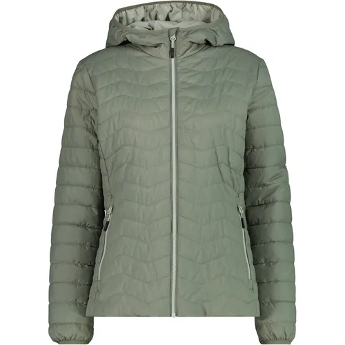 CMP Steppjacke für Damen mit FIX Hood in Avocado (F805) - Wattierte Steppjacke mit innovativer Feel Warm Flat-Isolierung und wasserabweisender Behandlung. Ideal für Outdoor-Aktivitäten bei Kälte und Nässe, mit elastischen Bündchen für perfekten Sitz.