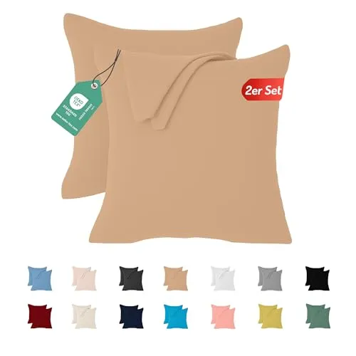Livessa 2er Set Kissenbezug 40x40 aus%100 Baumwolle Jersey Stoff - Verdeckter Reißverschluss, Kopfkissenbezug 40x40 cm, Kissenhülle, Ultra weich und atmungsaktiv, Oeko-Tex Zertifiziert