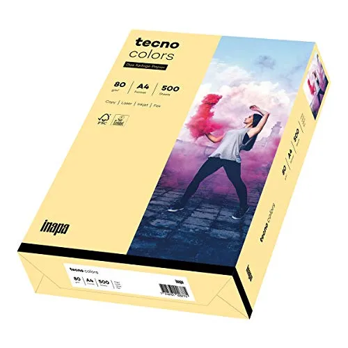 inapa farbiges Druckerpapier, buntes Papier tecno Colors: 80 g/m², A4, 500 Blatt, chamois