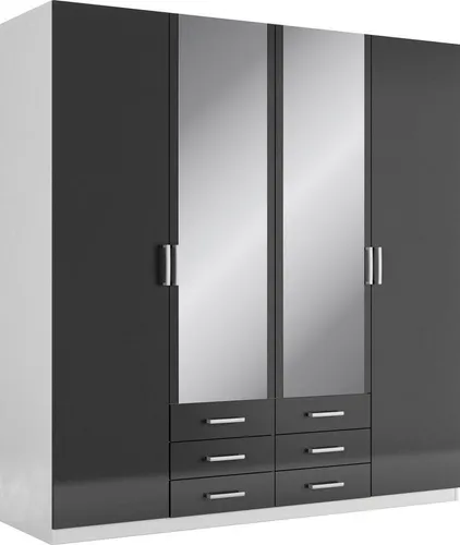 Kleiderschrank PRIESS "Amsterdam" schwarz-weiß - Moderne Kleiderschränke mit optionaler blauer LED-Beleuchtung, 4 Türen und 6 Schubladen für optimalen Stauraum. Hergestellt in Deutschland mit hochwertigem Holzwerkstoff.