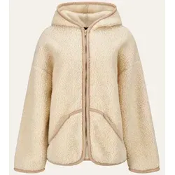 Merino Wolljacke NELLY BEIGE - Größe L/XL - Stilvolle Damen Wolljacke aus 100% Wolle, ideal für jeden Tag. Mit integrierter Kapuze und praktischem Reißverschluss bietet sie Komfort und Funktionalität. Zwei Seitentaschen für Ihre Essentials runden das Design ab.