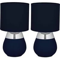 Tischlampe 2er Set mit Stoffschirm - Stylisches Tischlampen-Set in Blau, ideal für Schlafzimmer und Wohnzimmer. Mit rundem Schirm und praktischem Schalter für angenehmes Licht.