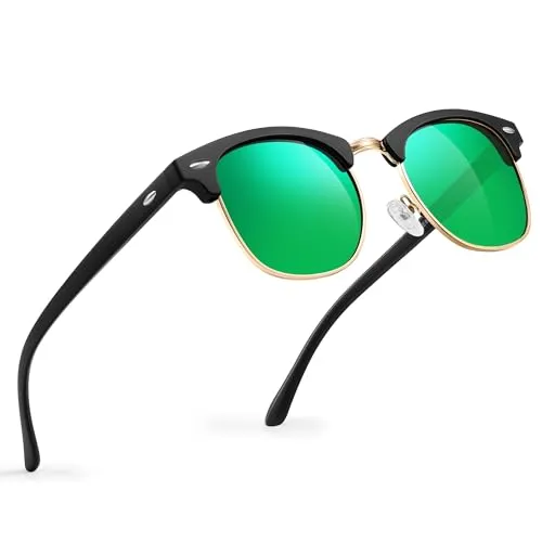 Glapeame Polarisierte-Sonnenbrille-Herren-Halbrahmen-Sonnenbrillen-Damen-Sunglasses-Men-Women-Sonnenbrille-Schwarz-UV400 Schutz-Retro-für Outdoor-Camping-Reise,7