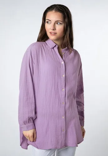 SUBLEVEL Langarmbluse - Modische Oversize Musselin Bluse in Purple - Bluse aus 100% Baumwolle mit Kentkragen und Knopfleiste, ideal für einen lässigen, modischen Look.