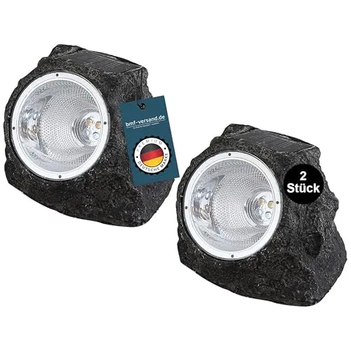 bmf-versand® 2er Set LED Garten Solarsteine Schwarz - Solarlampen für Außen klein - Deko Stein LED - leuchtender Solarstein mit LED wetterfest - Wegeleuchten und Außenbeleuchtung - Solarleuchte