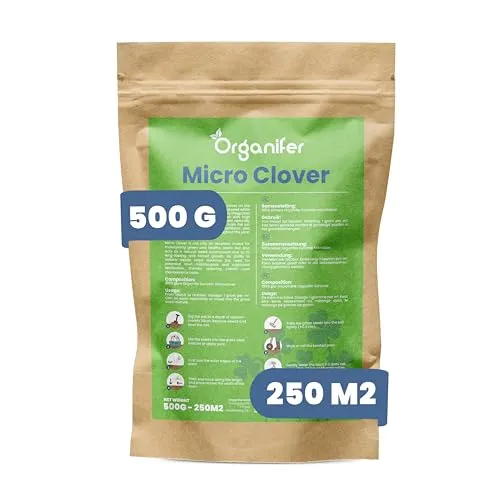 Microclover Lawn – Reiner Kleesamen (500 g für 250 m²) - Ideal für einen robusten und pflegeleichten Rasen. Der Mikroklee bindet Stickstoff und reduziert somit den Düngemittelbedarf. Perfekt für stark frequentierte Flächen und sorgt für einen dichten, grünen Rasen auch in trockenen Zeiten.