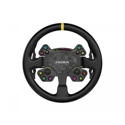 RS V2 Steering Wheel Round - Leather (33 cm) - Wireless Wheel - PC - Gaming-Zubehör mit aeroplane grade Aluminium und dual clutch magnetischen Paddles für ein authentisches Rennfahrerlebnis, jetzt mit neuem RGB Licht.