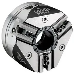 Röhm Kraftspannfutter Duro-A 110/3 - Hochpräzises Dreibackenfutter mit hydraulischer Betätigung für die CNC-Drehbearbeitung. Hohe Spannkräfte bis 250 kN und Drehzahlen bis 8.000 U/min bieten optimale Leistung für zylindrische und scheibenförmige Werkstücke.