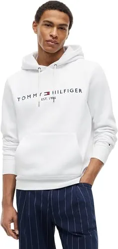 Tommy Hilfiger Herren Hoodie mit Kapuze - Weiß (White), S - Kapuzenpullover für Herren, ikonisches Design mit Tommy Hilfiger Logo, aus hochwertiger Baumwollmischung für optimalen Tragekomfort und vielseitigen Einsatz.