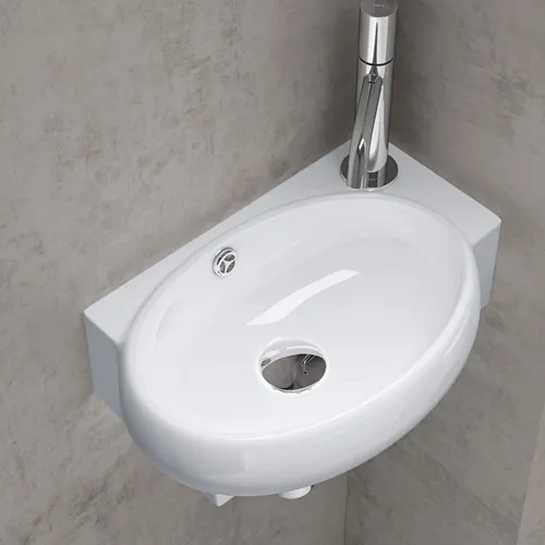 doporro Gäste-WC Aufsatzwaschbecken Brüssel001R - Platzsparendes Hängewaschbecken aus hochwertiger Keramik, ideal für kleine Bäder. Einfache Montage und modernes Design, perfekt für Ihr Gäste-WC.