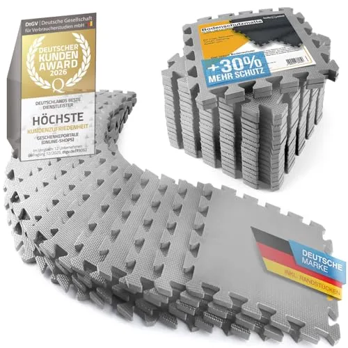 Boden-Schutzmatten XXL Set: Fitnessmatte Bodenschutz Puzzle-Matte - Sportgeräte-Matten mit 54-teiligem Set, schall- & stoßdämpfend, wasserfest und perfekt für Fitnessräume, Garagen und mehr. Flexibel und langlebig für individuellen Bodenschutz!
