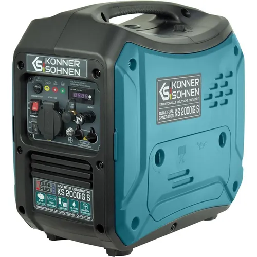 Könner & Söhnen Inverter Generator Hybrid 2 kW - KS 2000iG S - Stromaggregate, leistungsstarker Hybridgenerator für flexiblen Einsatz mit Gas oder Benzin, ideal für Camping und Notstromversorgung.