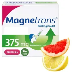 Magnetrans direkt 375mg Magnesium Granulat - Praktisches Magnesiumgranulat zur Einnahme ohne Flüssigkeit. Ideal für unterwegs, mit frischem Zitrone-Grapefruit-Geschmack. Vegan und glutenfrei, sorgt für eine unkomplizierte Magnesiumversorgung.