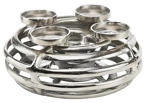 Kobolo Kerzenhalter Dekokranz rund aus Metall für 4 Kerzen (silber) - Kerzenständer im Landhausstil, ideal für festliche Dekoration und schafft ein gemütliches Ambiente in jedem Raum.