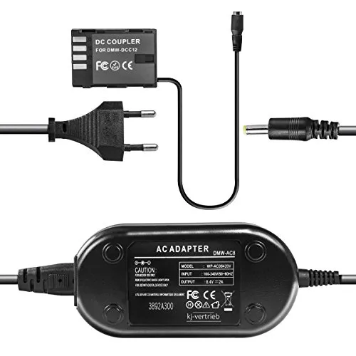 Netzteil mit Akkuadapter für Panasonic Lumix DMC-GH3, GH3A, GH4, GH5- ersetzt DMW-DCC12, DMW-DCC12E, DMW-AC8, DMW-AC8EG - 8,4V 2A