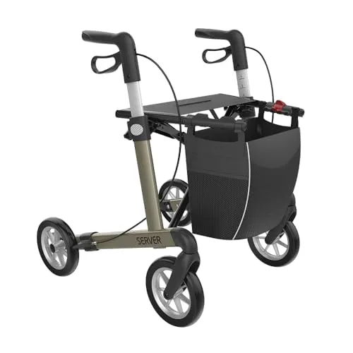 Rehasense Leichtgewicht Rollator Server M champagner - Behinderten-Bedarf – Mit nur 6,8 kg ist dieser Rollator extrem leicht und belastbar bis 150 kg. Integrierte Einkaufstasche und Sicherheitsreflektoren bieten zusätzlichen Komfort und Sicherheit.