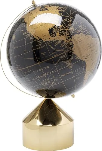 Kare Design Dekoobjekt Globe Top Gold 47cm - Eleganter Globus auf seidenmatt lackiertem Edelstahl-Sockel, verleiht Ihrem Raum einen Hauch von Glamour. Ideal zur stilvollen Planung Ihrer nächsten Reise und als dekorativer Blickfang für Regale oder Sideboards.