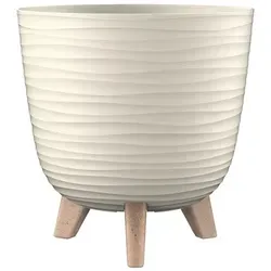 Engelland Blumentopf Pflanztopf mit Füßen (Vorteils-Set, 1 St., robuster PP-Kunststoff), Wellenoptik, rund, UV-resistent, Drainagesystem, direkte Bepflanzung beige Ø 24 cm x 24 cm x 24 cm