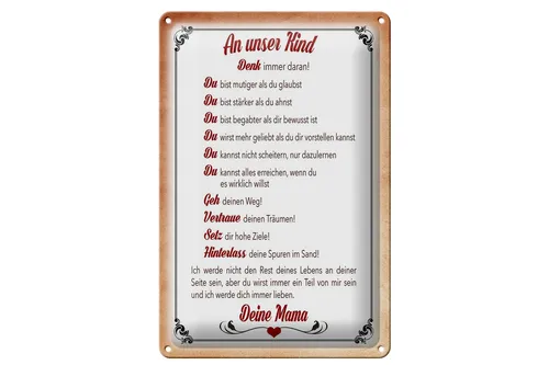 Schild Blech 20x30cm - Made in Germany - Spruch Kind denk immer daran deine Mama