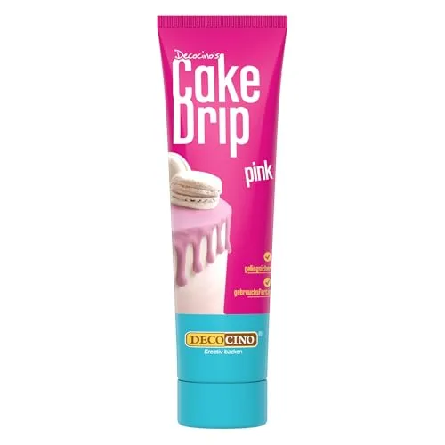 DECOCINO Cake Drip Pink (90g) – fantastischer Geschmack – direkt gebrauchsfertig – Backdeko für Torten, Kuchen, Muffins, Cupcakes, Cake Melts, Cake Melts