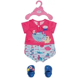 Zapf 830628 BABY born Bath Pyjamas Clogs - 43 cm Onesie mit bunten Wasserpark-Motiven und warmen Clogs für kreatives Spielvergnügen