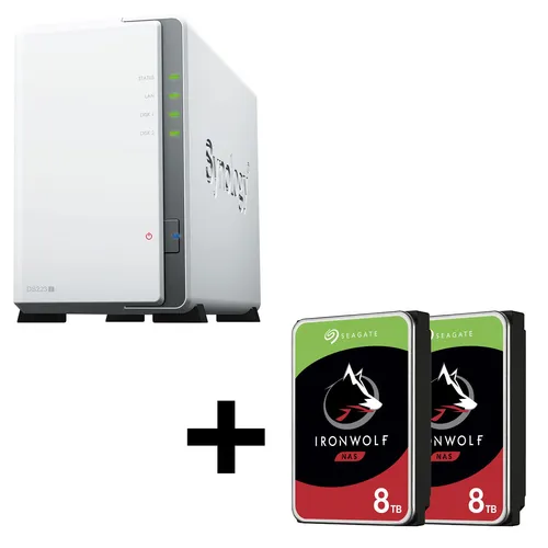 Synology DiskStation DS223J NAS-Server mit 16TB Seagate Ironwolf Festplatten - NAS-Server mit 2 Einschüben, ideal für Datensicherung und Medienstreaming, inklusive 16TB Speicherplatz durch 2x8TB Seagate Ironwolf HDDs.