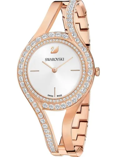 Swarovski Damen-Uhren Analog Quarz 87434583 - Elegante Armbanduhr in Gold mit 30 mm Gehäuse, weißem Zifferblatt und stilvollem Runddesign – perfekt für besondere Anlässe.