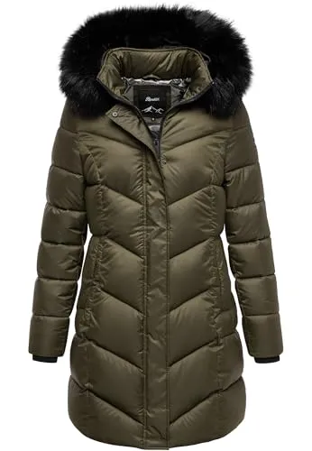 REPUBLIX Damen Gefütterte Winterjacke RJ-8020 in Olive M - Moderne Damen Winterjacke von REPUBLIX mit eleganter Steppoptik. Der warme Kunstfellkragen schützt zuverlässig vor Kälte. Pflegeleicht und langlebig – ideal für den täglichen Gebrauch. Erhältlich in 4 trendigen Farben.