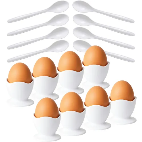 Koopman Eierbecher Kunststoff Weiß 16 tlg. Set, (16-tlg), Set, 8 Becher, Ø 5cm, 8 Löffel, Kunststoff