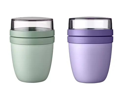 Mepal Lunchpot Mini Ellipse Mixed - Vivid Lilac & Nordic Sage - Thermobehälter für Joghurt und Müsli, auslaufsicher mit cleverem Combi-Deckel, mikrowellen- und gefriergeeignet, ideal für unterwegs.