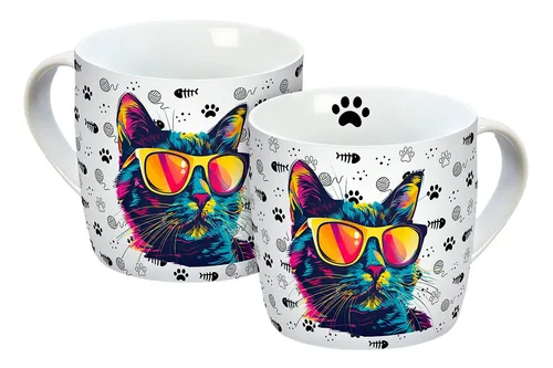 Geda Labels GmbH Tasse Cool Cat, 1-tlg., Porzellan, Weiß, 300ml, spülmaschinengeeignet