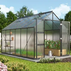 Vitavia Gewächshaus "Domus 9900" mit Zubehör - 9,9 m² Gewächshaus in Schwarz, inklusive über 100 Euro Zubehör wie Hygrometer und Min-Max-Thermometer für optimale Pflanzenpflege.