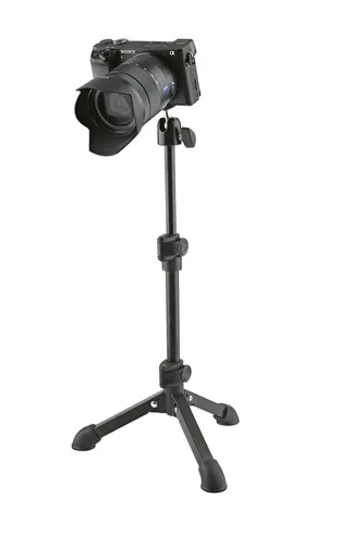 K M 19782 Kamera-Tischstativ Schwarz - stabiler Dreifuß mit 360° Drehung und 90° Neigung, ideal für Kompaktkameras und Mini-Beamer