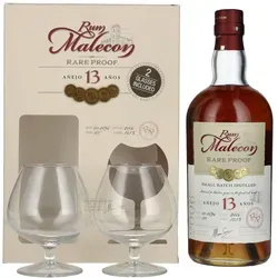 Rum Malecon Añejo 13 Años RARE PROOF 2006 - Limitierte Edition - Rum, 13 Jahre gereift, aus Panama mit einzigartiger Tiefe und Komplexität. In exklusiver Geschenkbox mit 2 Gläsern, ideal für Sammler und Genießer.