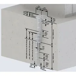 Euroline Steigleiter Stahl verzinkt SH 10,64m PG1 - Robuste Steigleiter nach DIN 18799-1, ideal für sichere Zugänge über 10 m Höhe mit optionalen Sicherheitsfeatures wie Geländern und Ausstiegstritten.