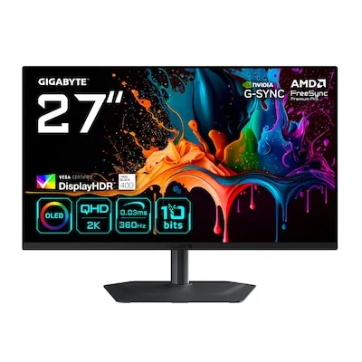 GIGABYTE MO27Q3 27 Zoll QHD QD-OLED Gaming Monitor - 27 Zoll Gaming Monitor mit Quantum Dot Technologie, 360 Hz und 0,03 ms Reaktionszeit. Ideal für ein flüssiges Spielerlebnis und beeindruckende Bildqualität.