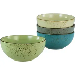 CreaTable - Nature Collection Buddha Bowl 4-tlg (Bunt) - Schüsseln für 4 Personen, aus hochwertigem Steinzeug, mikrowellen- und spülmaschinengeeignet, im modernen Used-Look mit buntem Sprenkel-Muster – ideal für den täglichen Gebrauch!