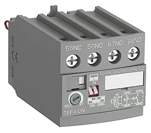 ABB AF Range TEF4 Hilfsschütz 240 V AC - 2-polig mit 1 Schließer und 1 Öffner, ideal für automatisierte Steuerungen in der Industrie, ausgestattet mit Zeitschaltuhr für flexible Anwendungen.