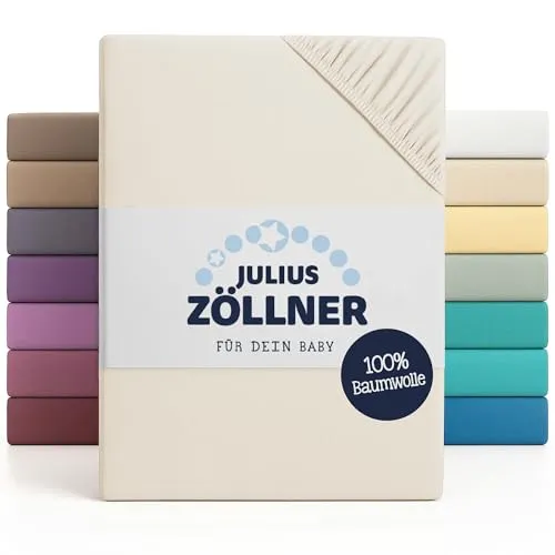 Julius Zöllner Jersey Spannbettlaken für Baby- & Kinderbett, 100% Jersey-Baumwolle, OEKO-TEX Standard 100 zertifiziert, Größe: 60x120cm / 70x140cm, 2er Pack, ecru